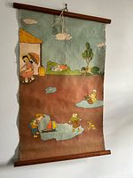 Full view of hanging wall chart showing entire illustration, wood dowels visible