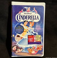 Front of sealed Cinderella VHS showing artwork and promo sticker