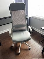 Front view of grey IKEA Markus office chair