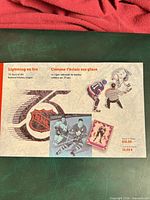 Front of stamp booklet showing NHL 75th logo and hockey imagery