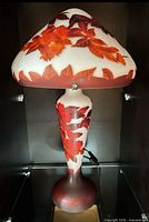 Full view of Emile Gallé cameo glass lamp showing shade, column, base