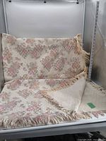 Full view of blanket showing geometric pattern and fringe