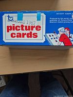 Top view of blue Topps 1987 Baseball picture cards 500-count vending box