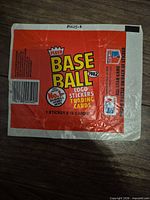 Front view of opened 1982 Fleer Baseball card pack wrapper