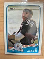 Front of 1988 Topps Bo Jackson #327 card in protective sleeve