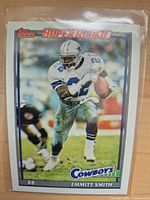 Front of 1991 Topps Emmitt Smith #360 card in sleeve