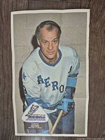 Front of folded 1970s Houston Aeros Gordie Howe poster