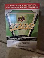 Front of 2025-26 Upper Deck MVP hockey retail box
