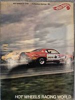 Front cover of Hot Wheels Racing World booklet showing racing car imagery