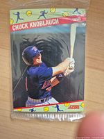 Front of sealed pack showing Chuck Knoblauch Rookie Prospect card