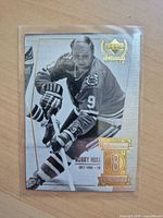 Front of Bobby Hull Upper Deck Century Legends card in sleeve