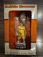 Front of boxed Vince Carter bobblehead showing figure and packaging