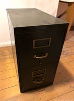 front view showing two drawers, brass hardware