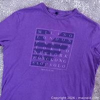 Front view of purple Armani Jeans T-shirt laid flat