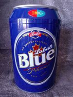 Full view of Labatt Blue can-shaped mini fridge