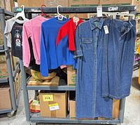 All six hanging garments on rack
