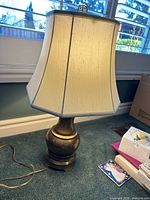 Full view of lamp with shade showing overall design and size