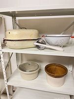 Group shot of all five kitchenware pieces on shelf