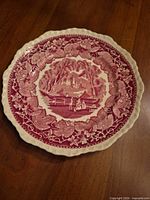 Front view of Mason's Vista pink transferware plate