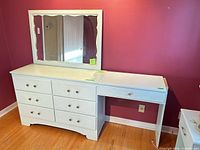 Front view of dresser, mirror, and vanity extension