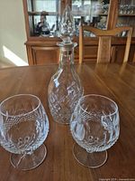 Overall view of two Waterford Colleen snifters and London Ontario Winery decanter with stopper