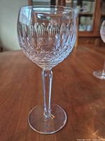 Single Waterford crystal hock wine glass showing diamond-cut bowl and faceted stem