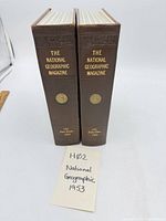 Two bound National Geographic volumes standing spine out