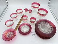 group view of all plates, glasses, compotes and berry bowl