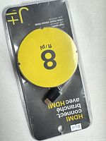 Front view of sealed J+ HDMI cable package showing 8 ft length indicator