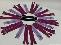 Radial arrangement of all zippers showing color mix and quantity