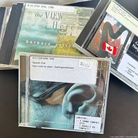 Close-up of Eve Egoyan CD in jewel case with library sticker