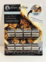 Front of unopened package showing eight clips