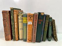 Front view of entire row of vintage books