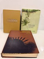 Front view of all three textbooks upright and stacked