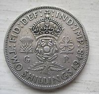 Reverse side showing crowned Tudor rose with denomination and 1948 date