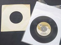 Record in plastic sleeve beside plain paper sleeve