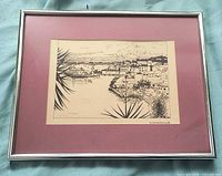 Framed ink drawing full view with mat and frame