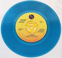 Full view of A-side label on blue vinyl