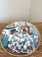 Full view of porcelain plate on wood surface