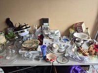 Overall view of varied decor items on table