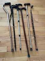 All six canes aligned on floor showing full length and variety