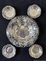Top view of complete 5-piece sterling repousse bowl set