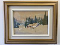 Full view of framed painting showing artwork, mat and frame