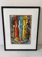 Full view of framed painting showing artwork, mat, and frame