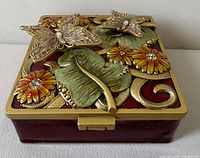 Top view showing butterflies, flowers, leaves and rhinestones on lid