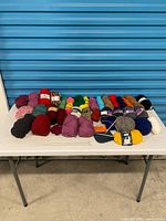 Table view showing full assortment of yarn skeins and needles