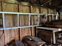Full view of ladder hung on wall