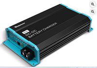 Perspective view of Renogy 40A DC-DC battery charger showing housing and connection points