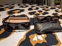 Both pairs of sunglasses and Ray-Ban case overview