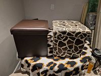 Front view of both cube ottomans showing exterior materials